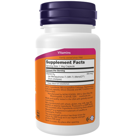 Now Foods Vitamín K2 MK-7 300 mcg Extra Strength 60 veg kapslí