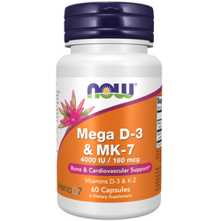 Now Foods Vitamín D3 4000 iu + K2 MK7 180 mcg 60 veg kapslí