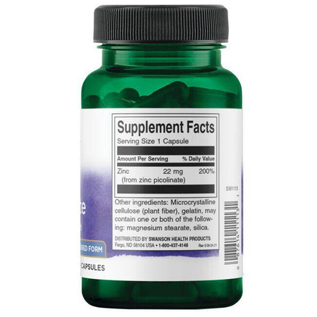 Swanson Zinek Pikolinát 22 mg 60 kapslí