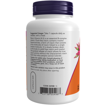 Now Foods Niacin 500 mg, Double Strength Flush-Free 90 veg kapslí