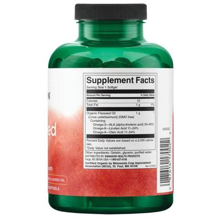 Swanson Lněný Olej (Flaxseed Oil) 1000 mg 200 kapslí