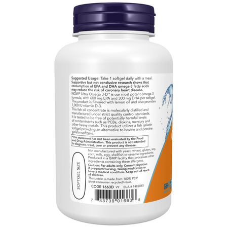 Now Foods Ultra Omega 3-D Fish Oil (Fish Gelatin) 180 kapslí
