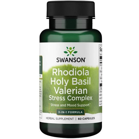 Swanson Rhodiola, Holy Basil a Valerian Stress Complex 60 kapslí