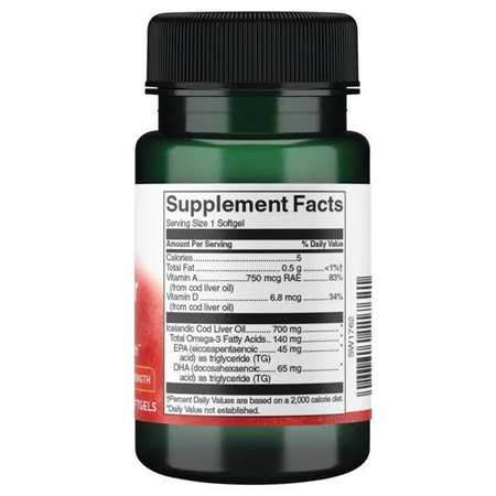 Swanson Olej z Tresčích Jater (Cod Liver Oil) 700 mg 30 kapslí