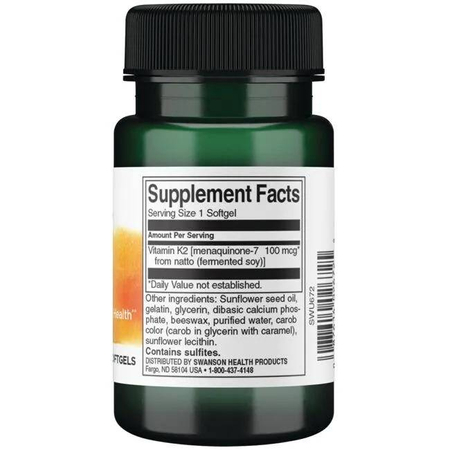 Swanson Vitamín K2 MK7 100 mcg 30 kapslí