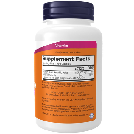 Now Foods C-1000 Zinc Immune 90 kapslí