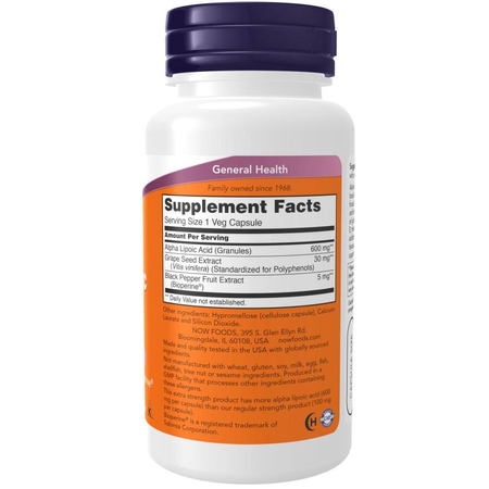 Now Foods Kyselina Alfa Lipoová 600 mg Extra Strength 120 kapslí