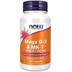 Now Foods Mega D-3 5000 iu MK-7 180 mcg 120 veg kapslí