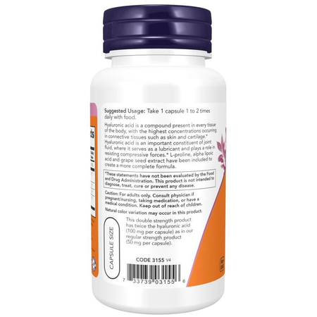 Now Foods Hyaluronic Acid 100 mg Double Strength 120 kapslí