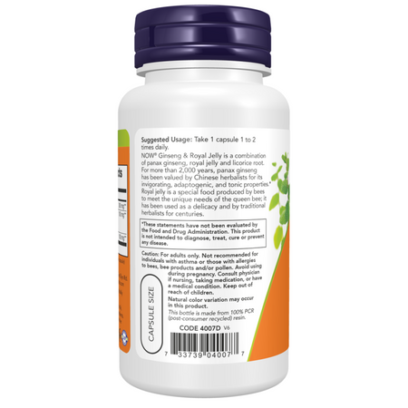 Now Foods Ginseng a Royal Jelly 90 kapslí
