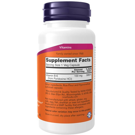 Now Foods Vitamín B6 100 mg 250 kapslí